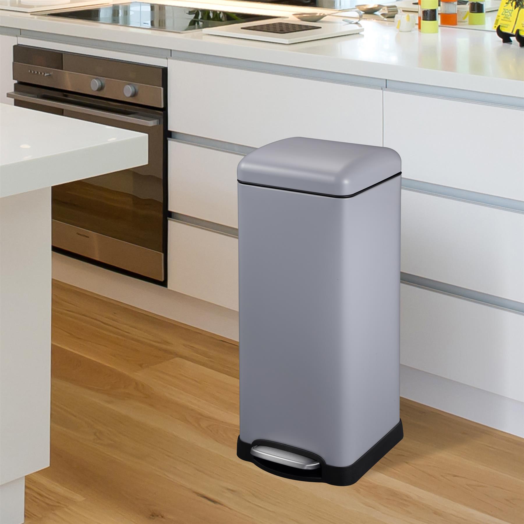 30L Steel Kitchen Rubbish Waste Bin with Foot Pedal and Soft Close Dome