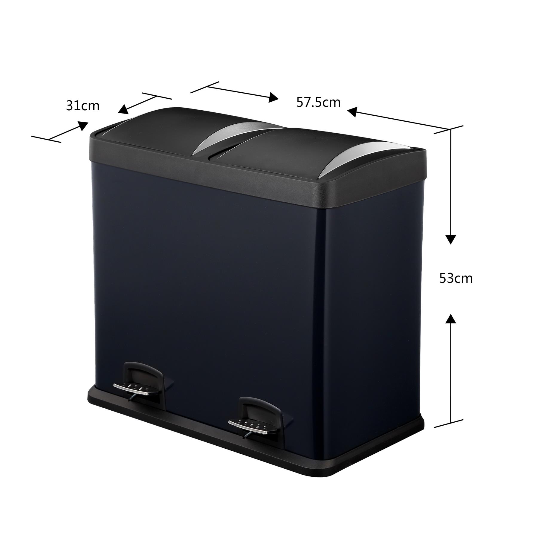 48L Dual Compartment Kitchen Rubbish Bin with Foot Pedal for Waste