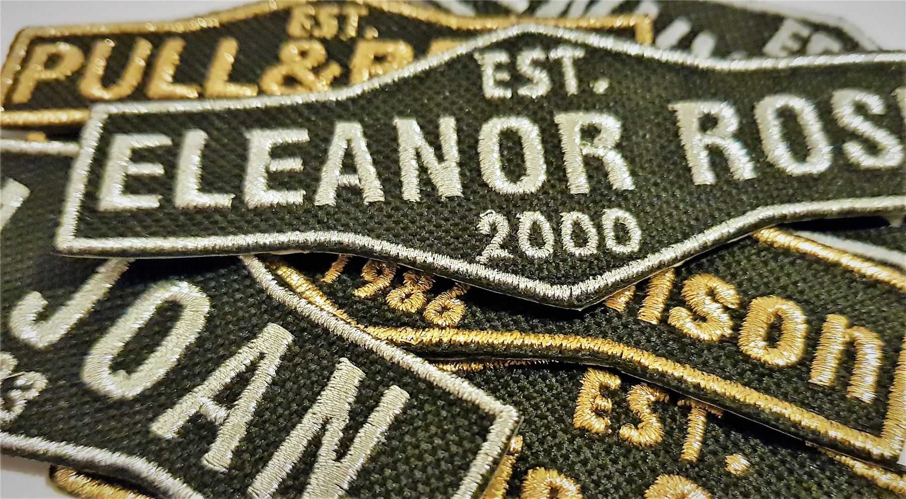 Emporium Embroidery Personalised Established Year Name Embroidered Patches Sew On Iron On Badge Tag Hat Jeans Club