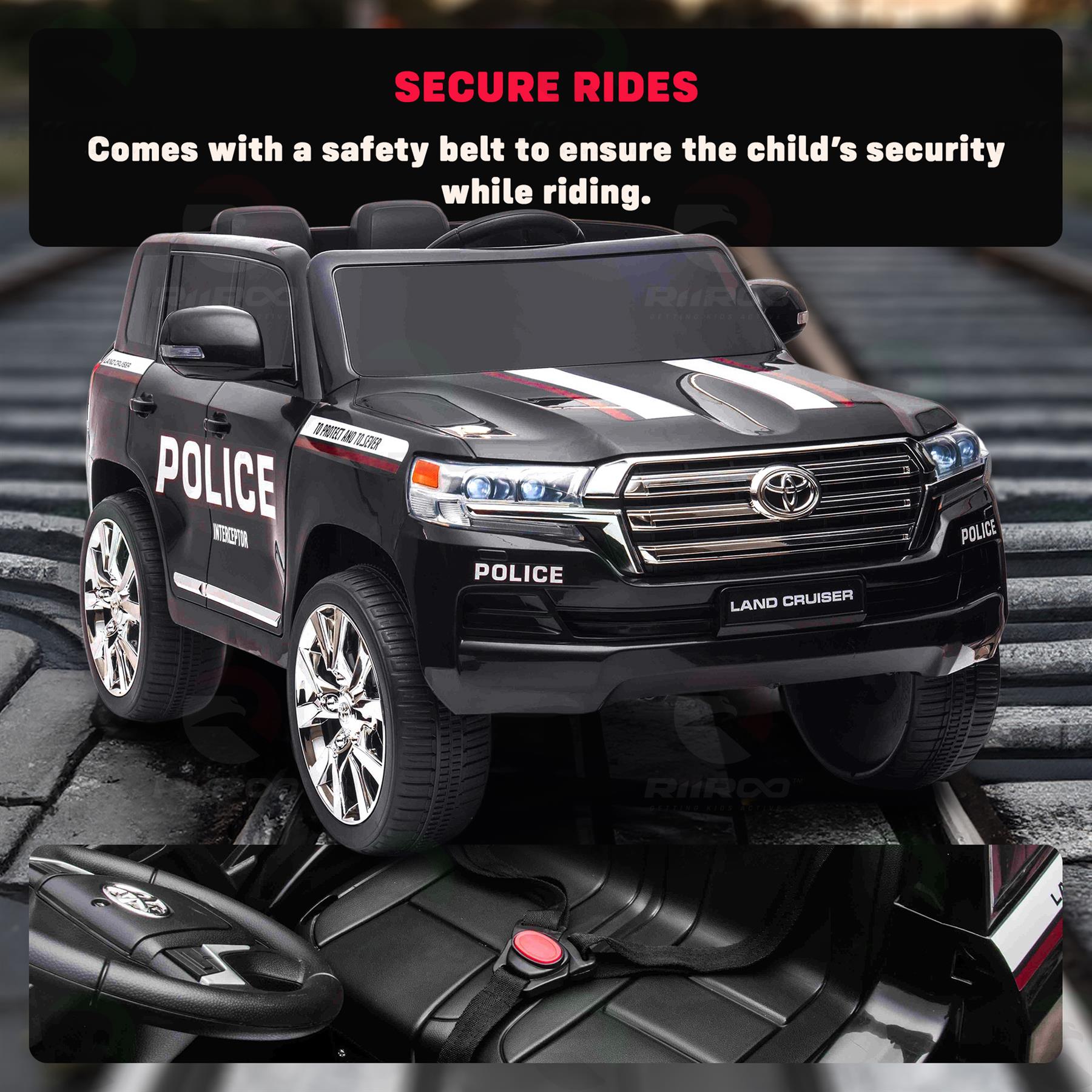 24V Toyota Land Cruiser Police Kids Ride-On Car with Lights & Remote Control - Picture 14 of 17