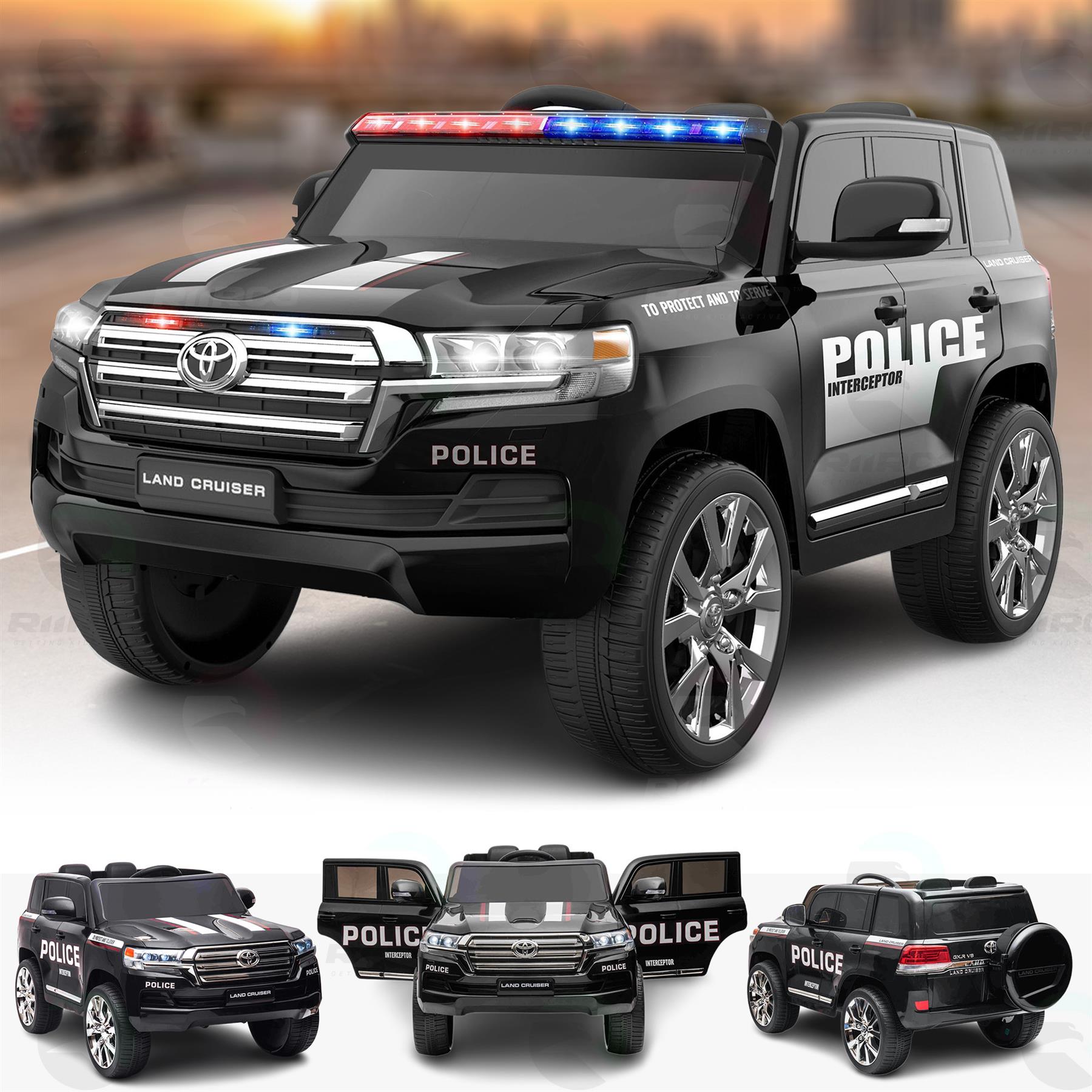 24V Toyota Land Cruiser Police Kids Ride-On Car with Lights & Remote Control - Picture 13 of 17