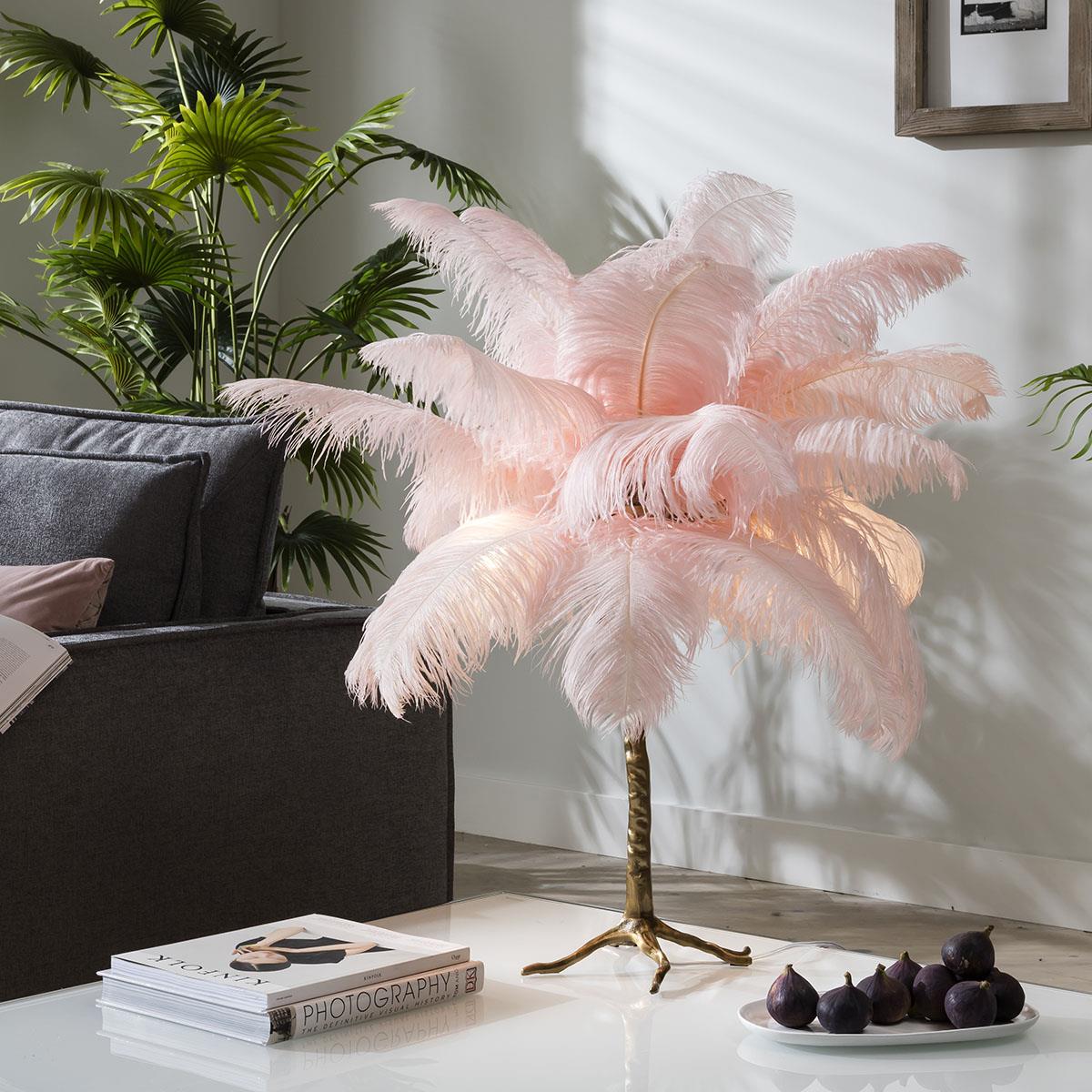 Quatropi Feather Palm Tree Premium Table Lamp 45cm Pink Copper