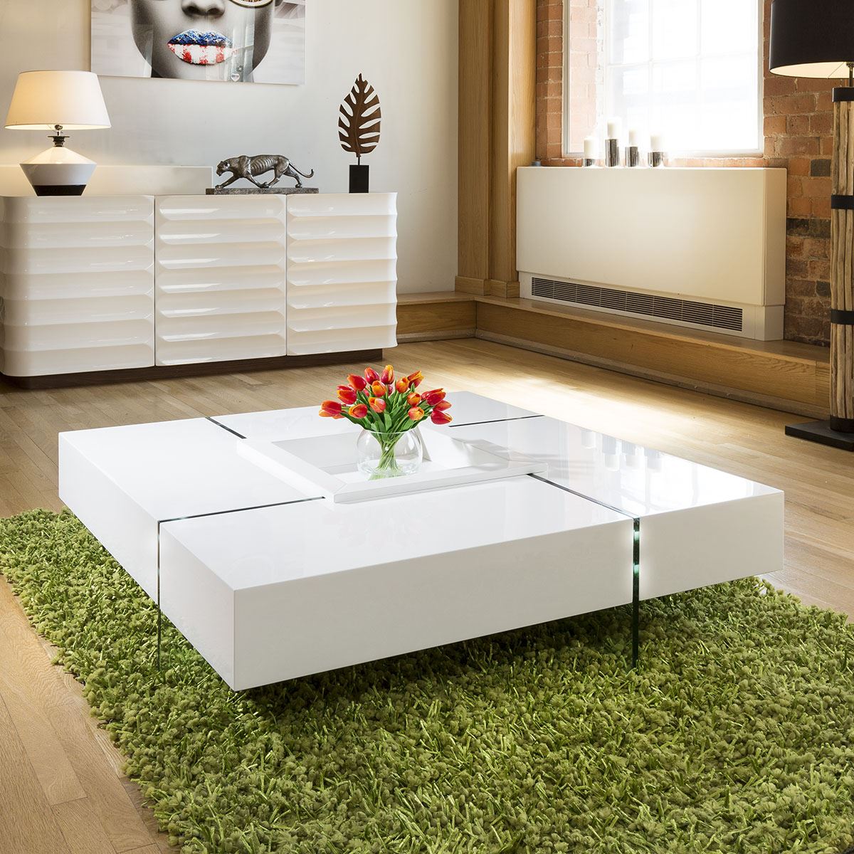 Quatropi Modern Large White Gloss Coffee Table 1194mm