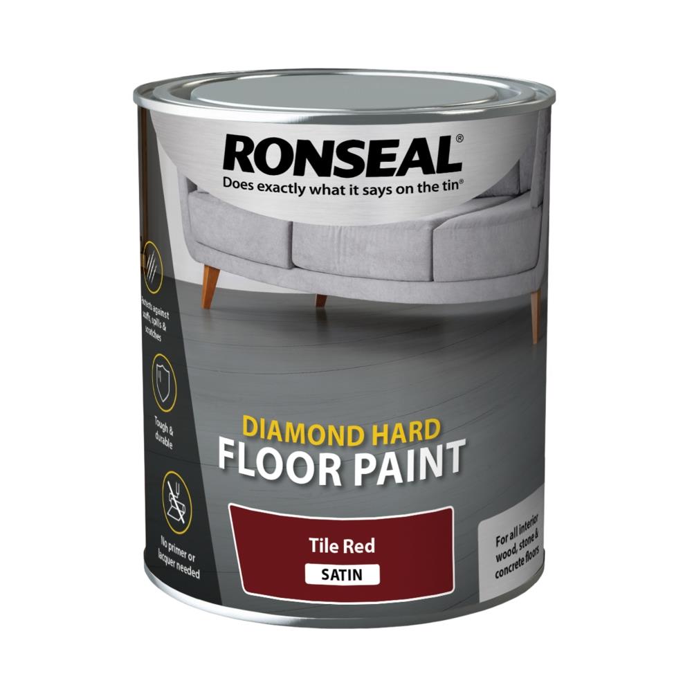 Ronseal Diamond Hard Floor Paint 750ML Red For Wood & Concrete Floors