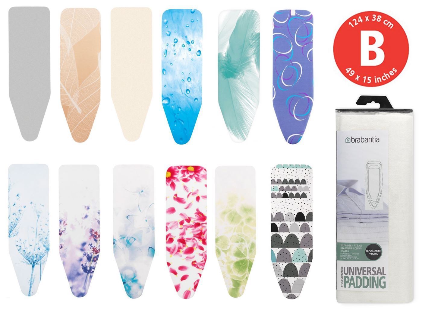 BRABANTIA SIZE B IRONING BOARD COVER SIZE 124 X 38CM VARIOUS PATTERNS