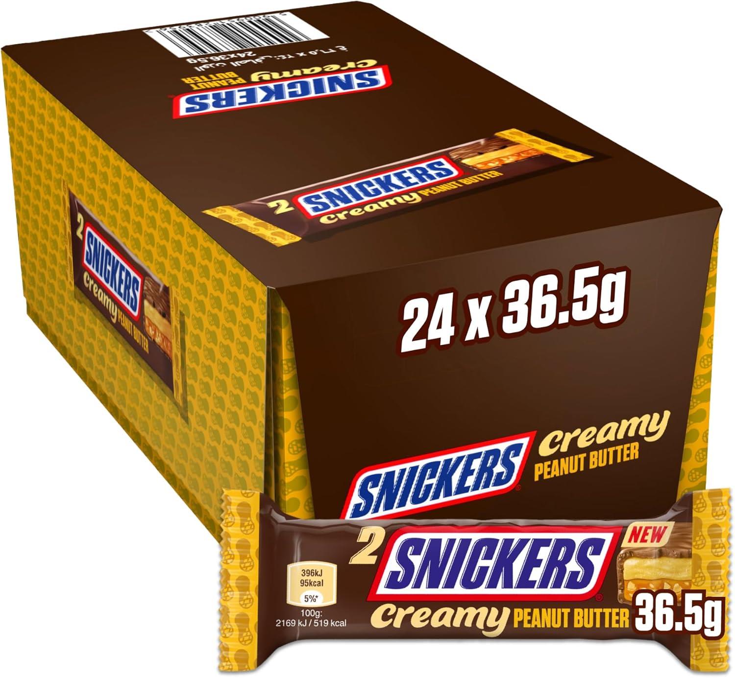 Snickers Creamy Peanut Butter Chocolate Bars 24 x 36.5g Bars