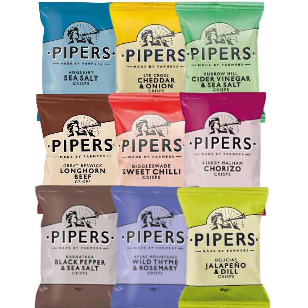 Pipers Crisps Mixed Variety Box 24 x 40g 8 Flavours 3 Pack Each
