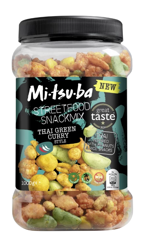 Mitsuba Streetfood Thai Green Curry 6 x 1050g Jars Crunchy Rice Snacks With Peanuts