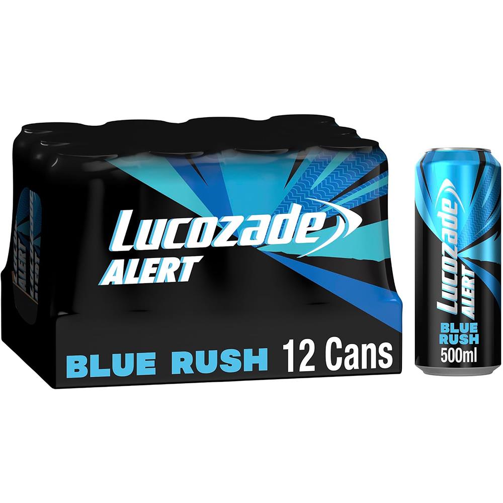 Lucozade Alert BLUE RUSH Energy Drink 500ml PMP Can