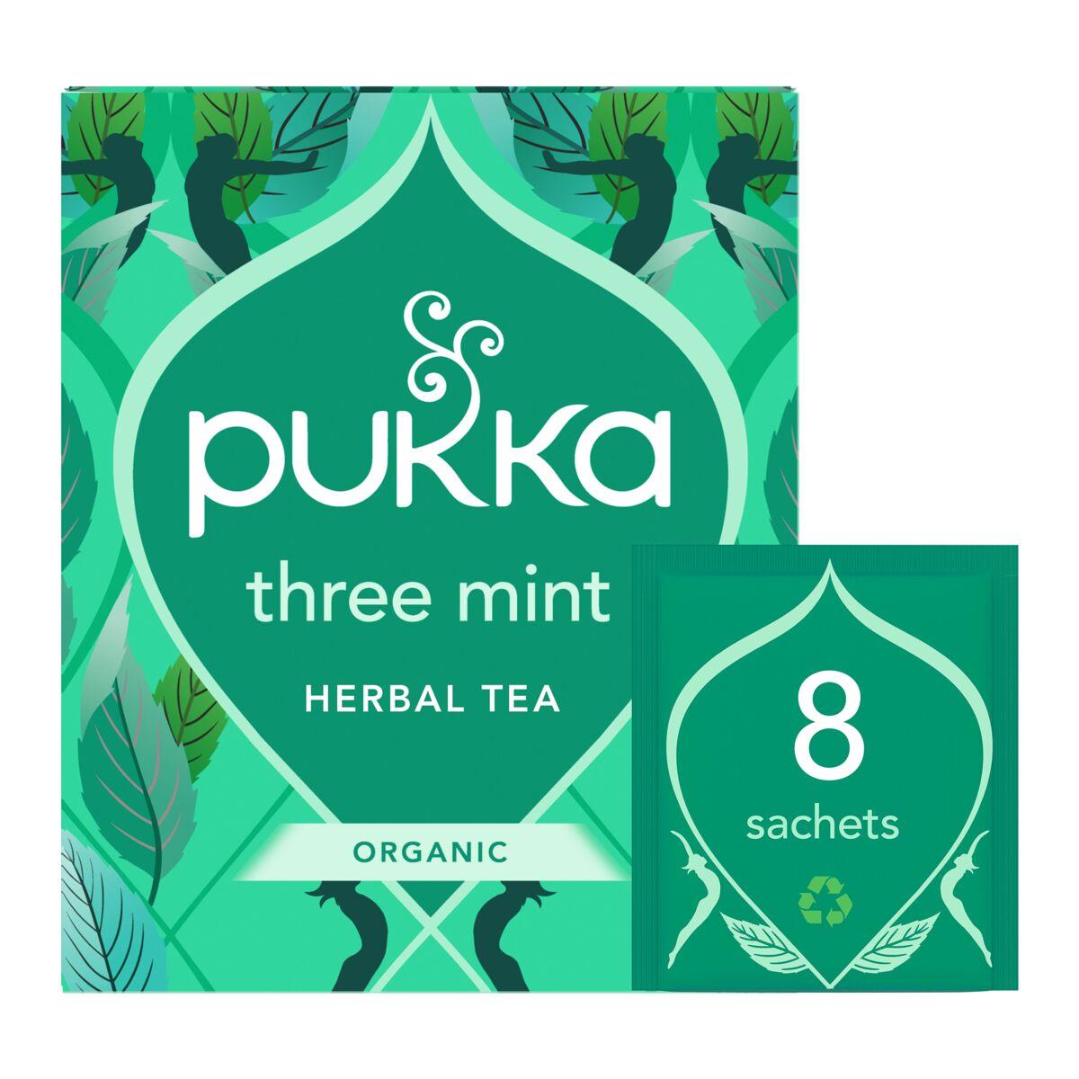 PUKKA 3 Mint Herbal ORGANIC Tea Sachets 8 x 8 Tea Bags