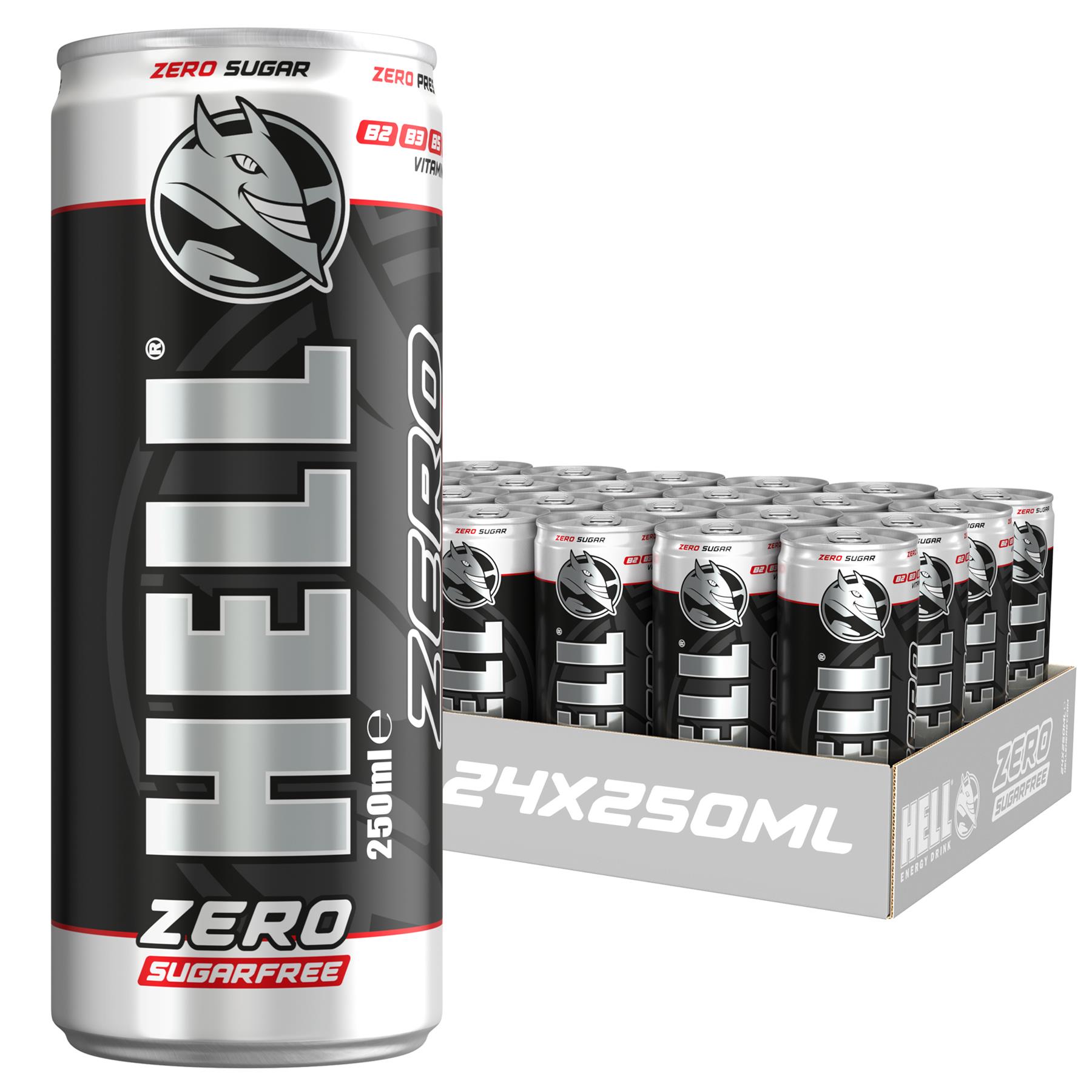Hell Energy Drink ZERO 48 x 250ml Cans High Caffeine With B Vitamins Vegan Preservative Free