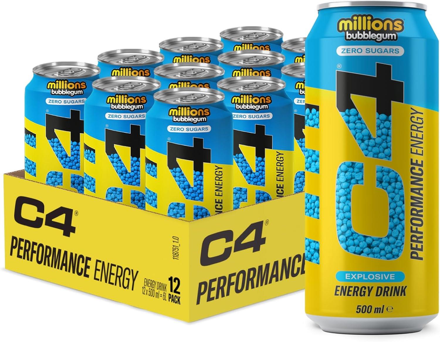 C4 Performance Millions BUBBLEGUM Zero Sugar Energy Drink 500ml Cans