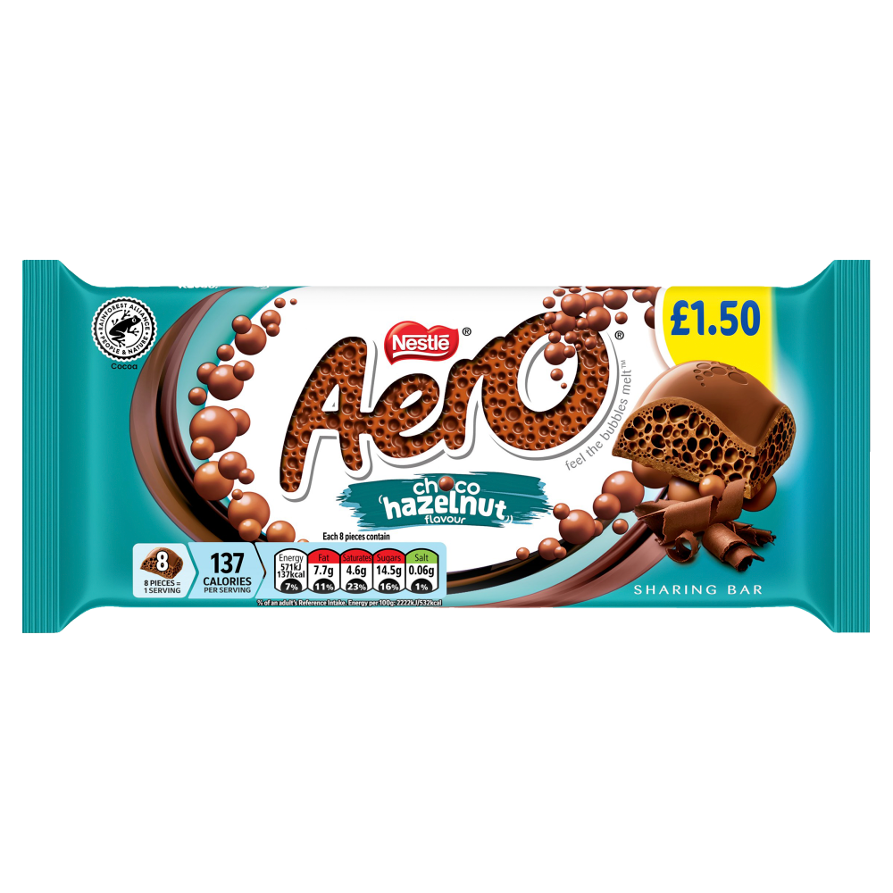 Aero Choco HAZELNUT Sharing Blocks 90g PMP Bar