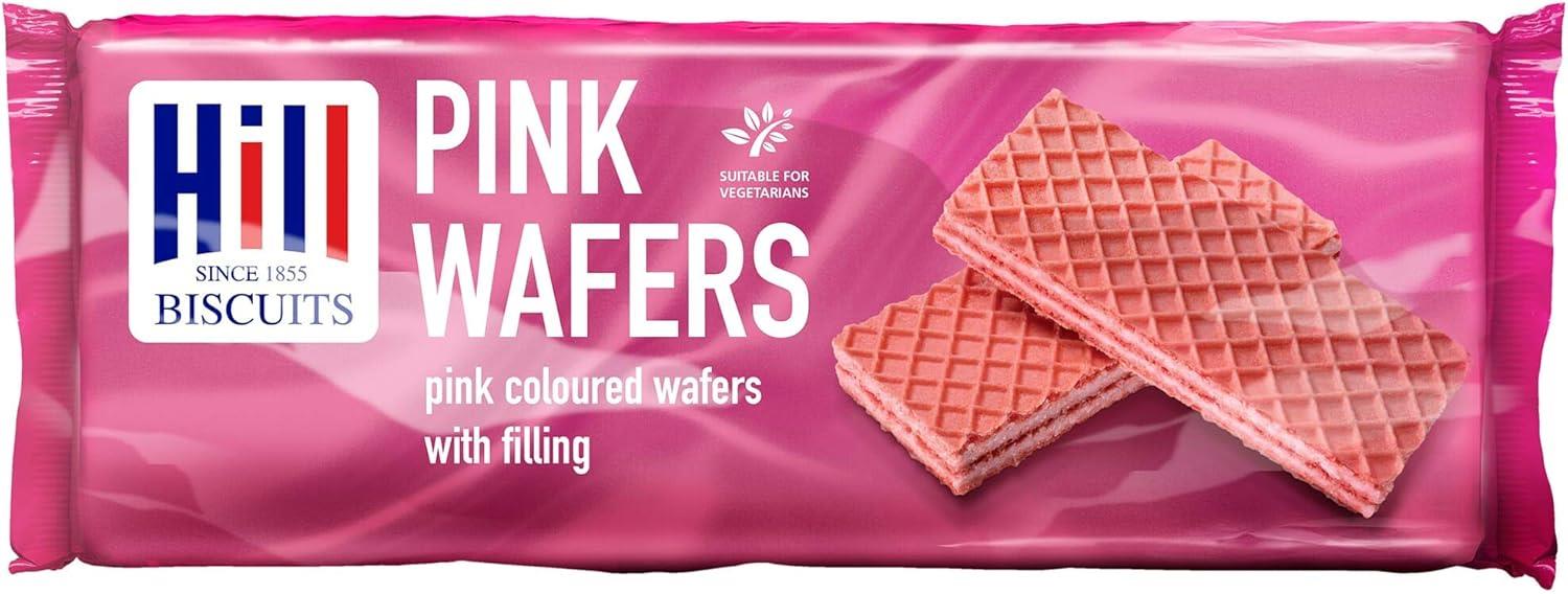 Hill Pink Wafers 12 x 100g Packs Priced Pink Cream Filled Sweet Snack Fun Colourful Treats