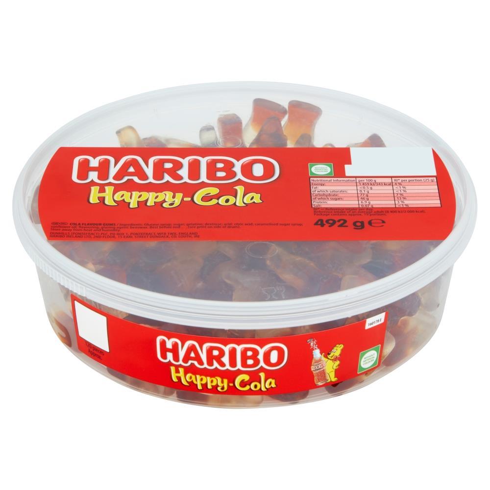 Haribo Happy Cola Sweets 1 x 492g Tub Cola Flavour Gummy Candy Share Size Tub For Parties And Events