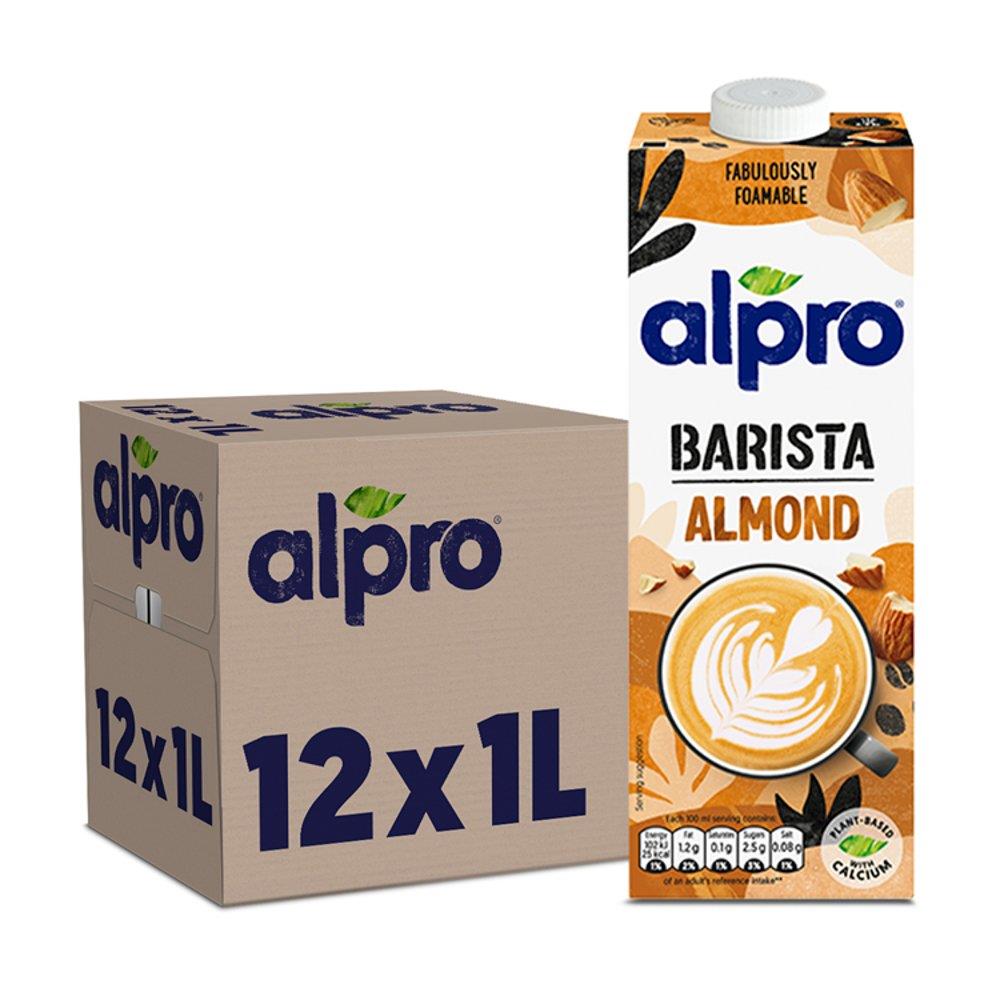 Alpro Barista Almond Drink 1L x 12 Packs Dairy Free Vegan Low Fat Calcium Source Plant Based Milk