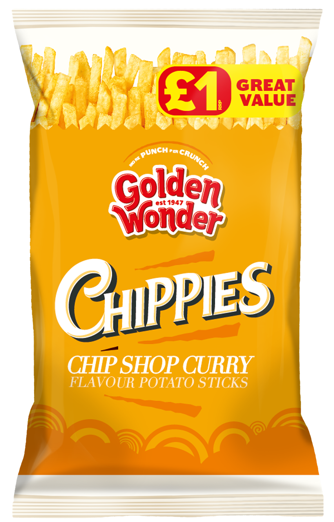 Golden Wonder Chippies Chip Shop Curry Potato Sticks 18 x 70g PMP Bags