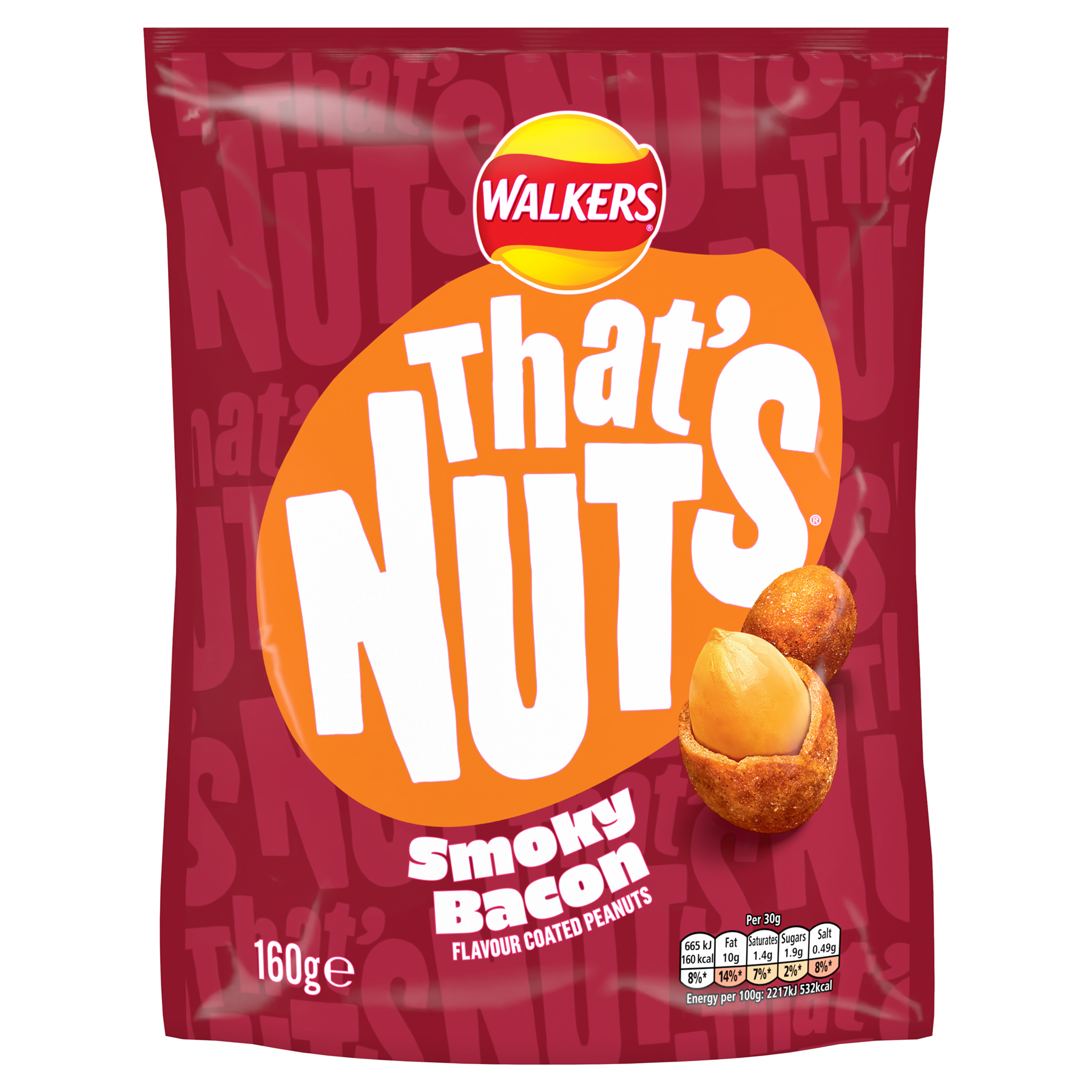 Walkers Thats Nuts Smoky Bacon 8 x 160g Crunchy Coated Peanuts Bold Vegetarian Snack