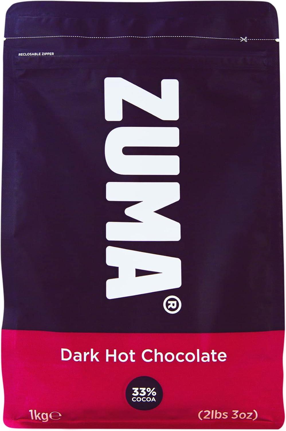 Zuma *DARK* Hot Chocolate 1Kg Bag -  Smooth & Sweet Blend, Vegan-Friendly Chocolate