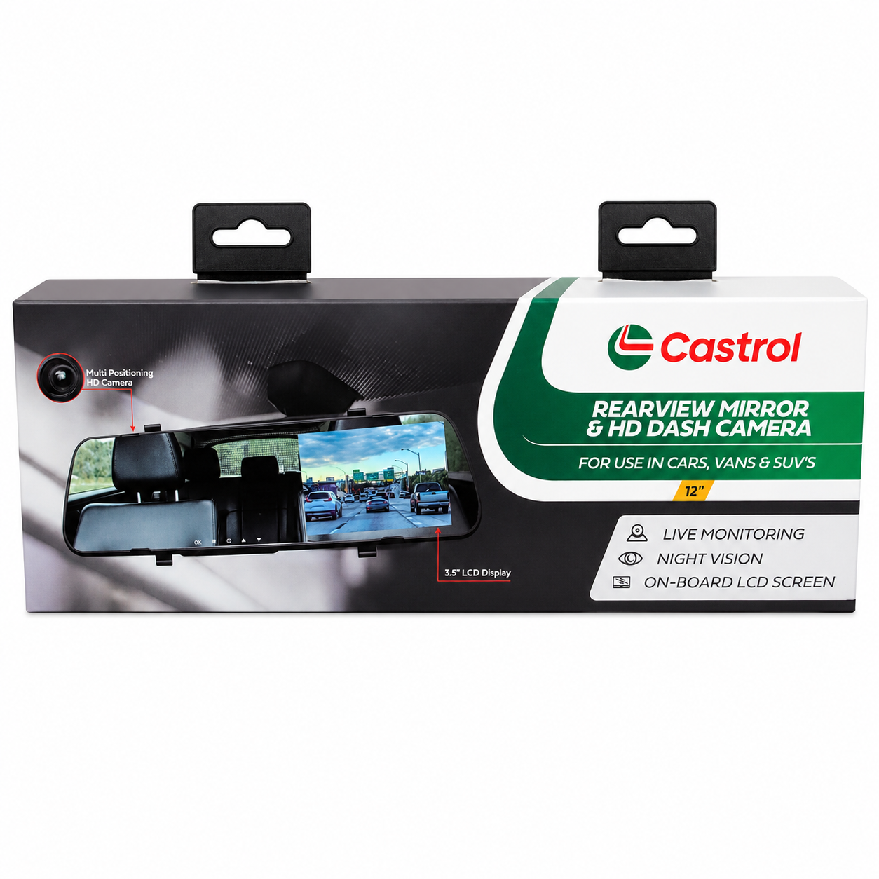 Castrol Rearview Mirror & HD Dash Cam 12" (Pack of 1)