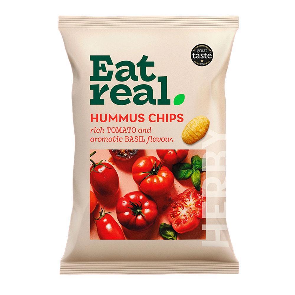 Eat Real Hummus Tomato And Basil Chips 10 x 110g Bags Gluten Free Vegan Friendly Snack Sharing Pack