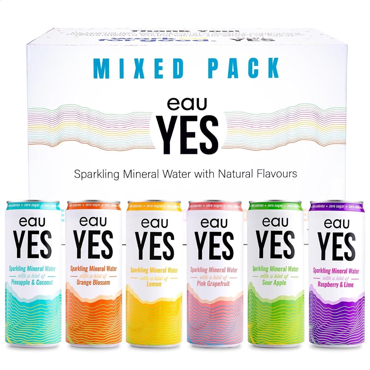 EauYes MIXED Sparkling Mineral Water 330ml Can | Zero Sugar, Calories & Sweetners