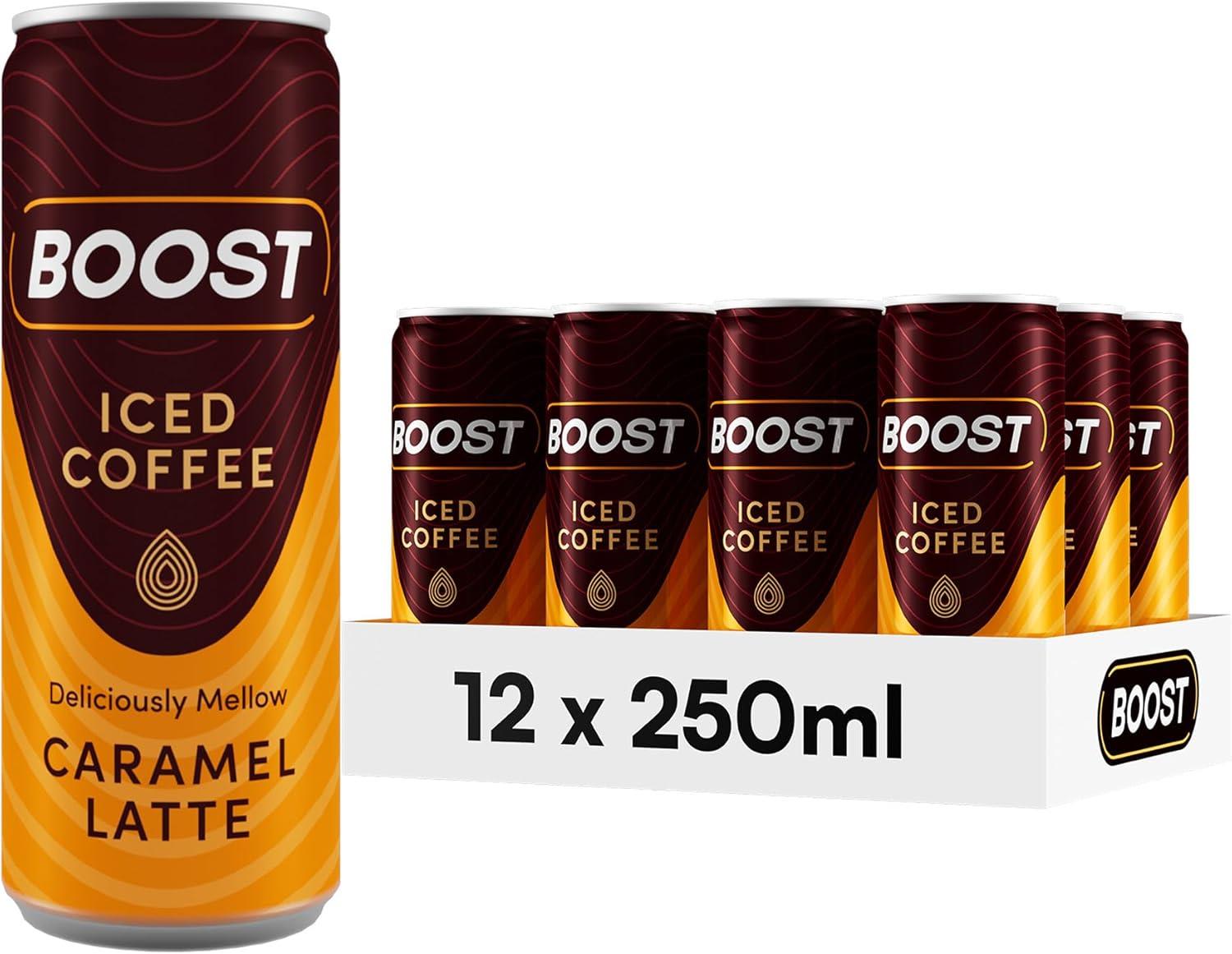 Boost Iced Coffee Caramel Latte 12 X 250ml Cans High Caffeine Cold Coffee Drink