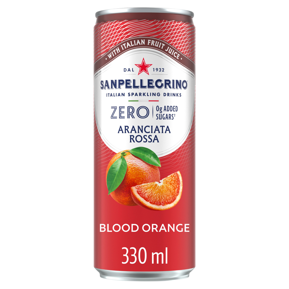 San Pellegrino ZERO Blood Orange 12  x 330ml Cans  – Italian Sparkling Beverage