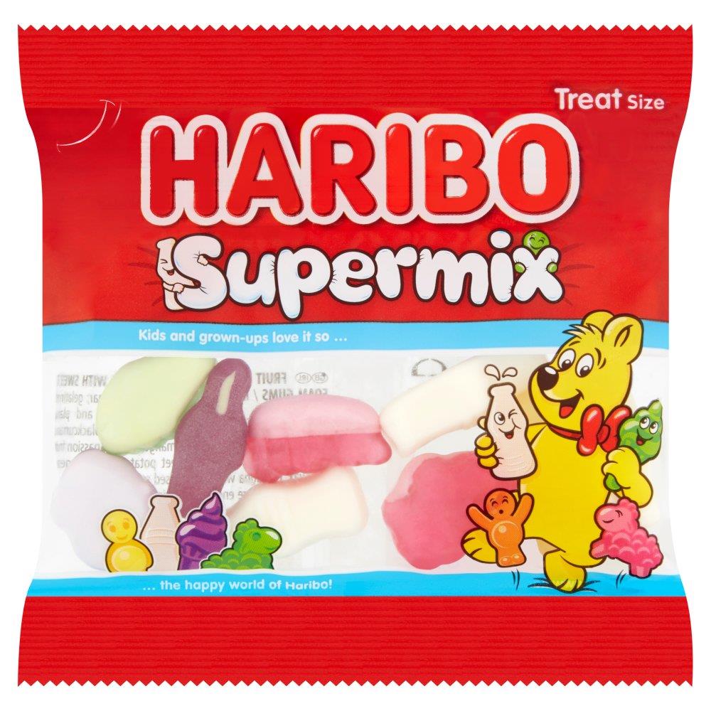 Haribo Supermix Minis Sweets 100 x 16g Bags Fruit And Milk Flavour Jelly And Foam Candy Share Size P