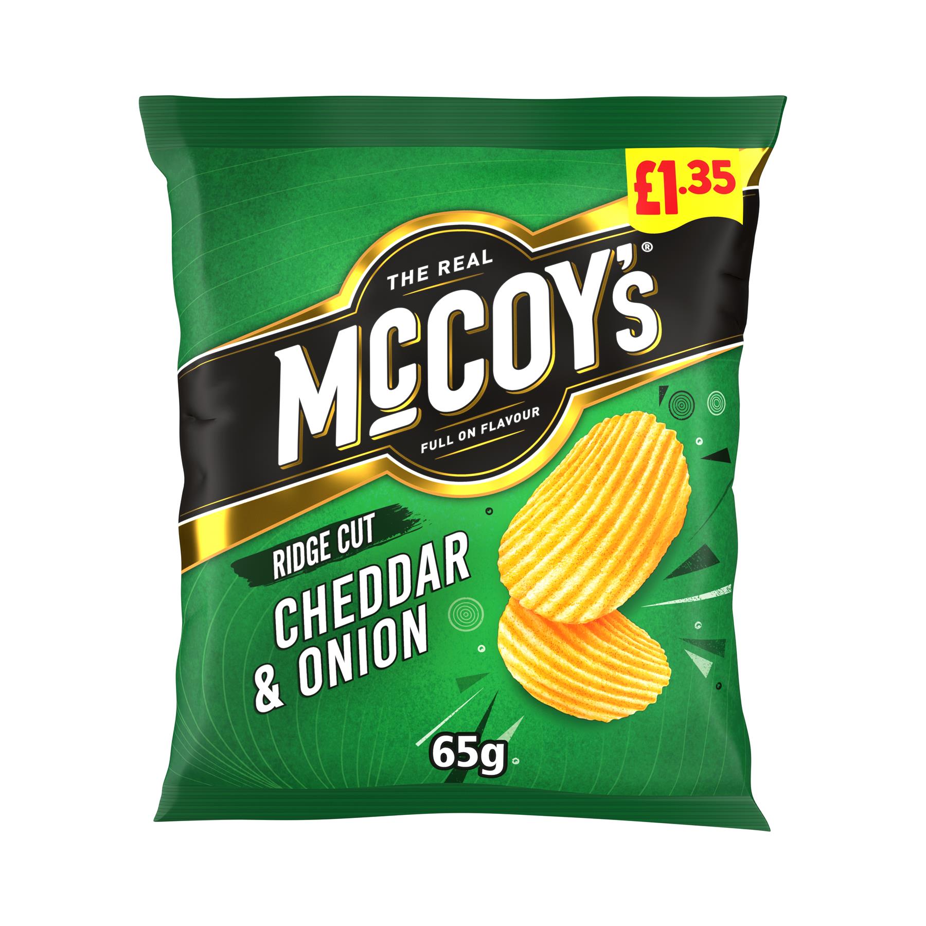 McCoy's Cheddar And Onion Crisps 20 x 65g PMP Bold Flavour Crunchy Ridge Cut Vegetarian Snack Bags