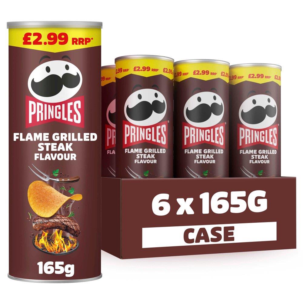 Pringles Flame Grilled Steak Crisps 6 x 165g Halal Vegetarian Snack Packs
