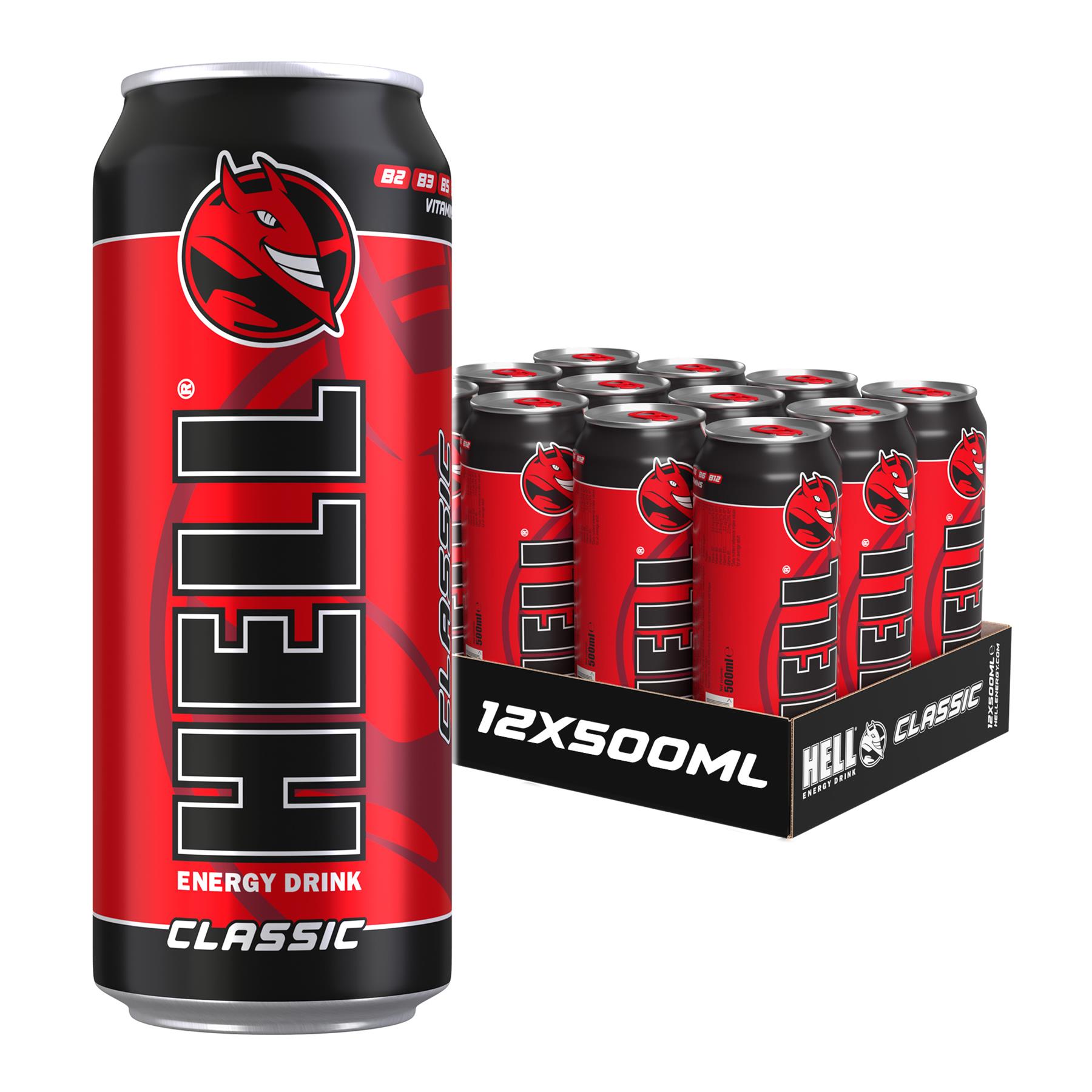 Hell Energy Drink Classic 12 x 500ml Cans Choose Flavour Caffeine B Vitamins Vegan