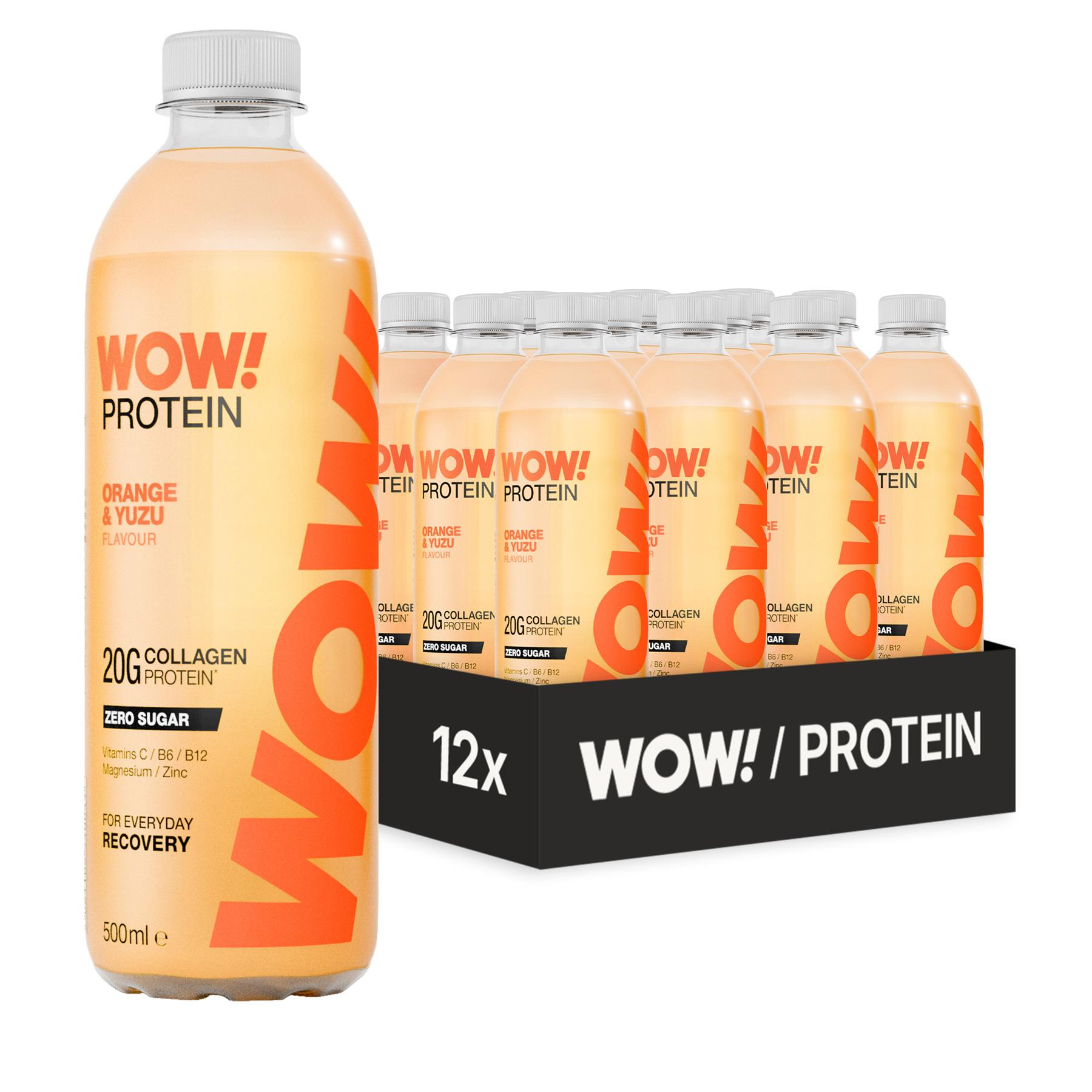 WOW PROTEIN Orange Yuzu Still 500ml Bottle 20g Protein Bovine Collagen Zero Sugar