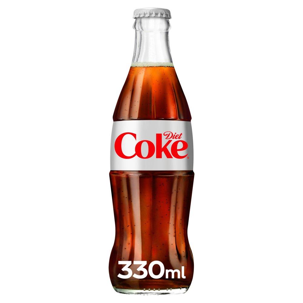 Diet Coke 24 X 330ml Glass Bottles Sugar Free Low Calorie Soft Drink