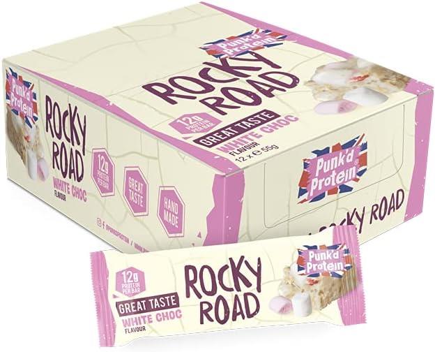 Punkd Protein White Choc Rocky Road 12 x 55g – 12g Protein With Cherry & Marshmallow Bites