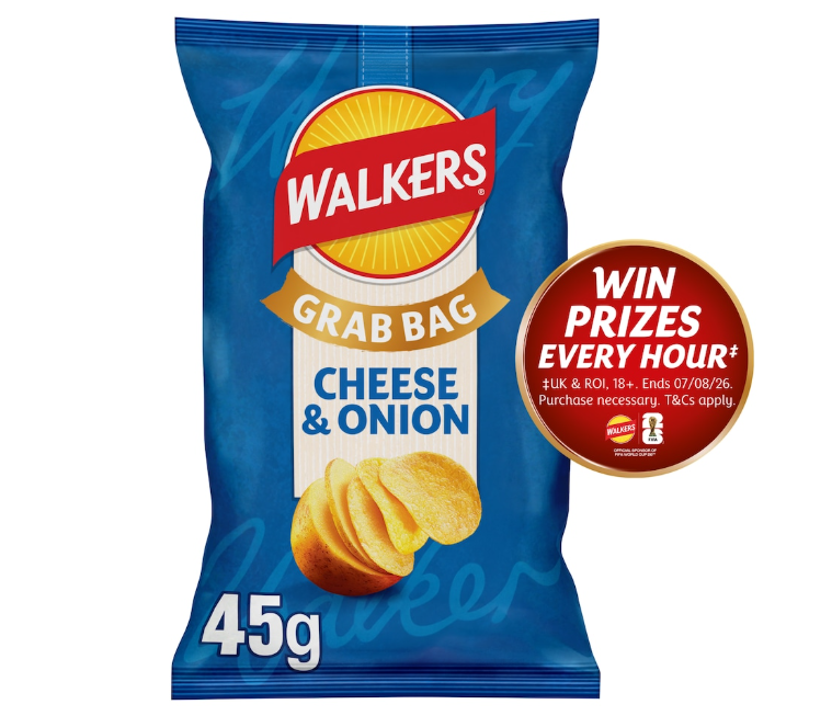 Walkers GRAB Cheese & Onion Crisps 45g Packs (Box of 32)