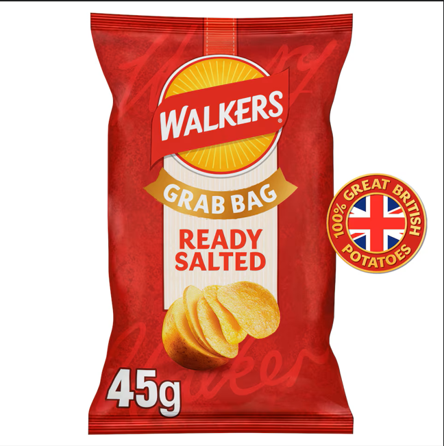 Walkers GRAB Ready Salted Crisps 45g Packs (Box of 32)
