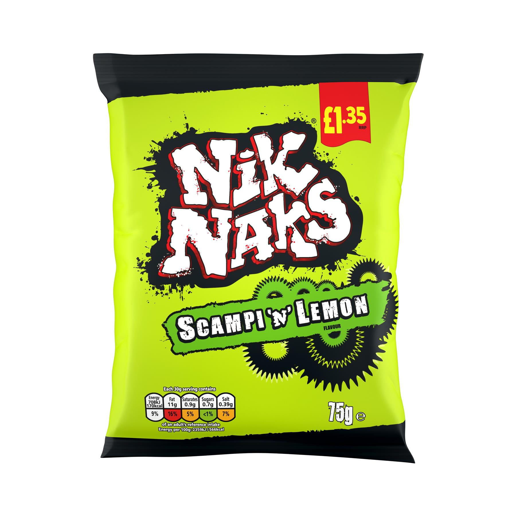 Nik Naks Scampi 'N' Lemon Crisps 20 x 75g (Green) PMP