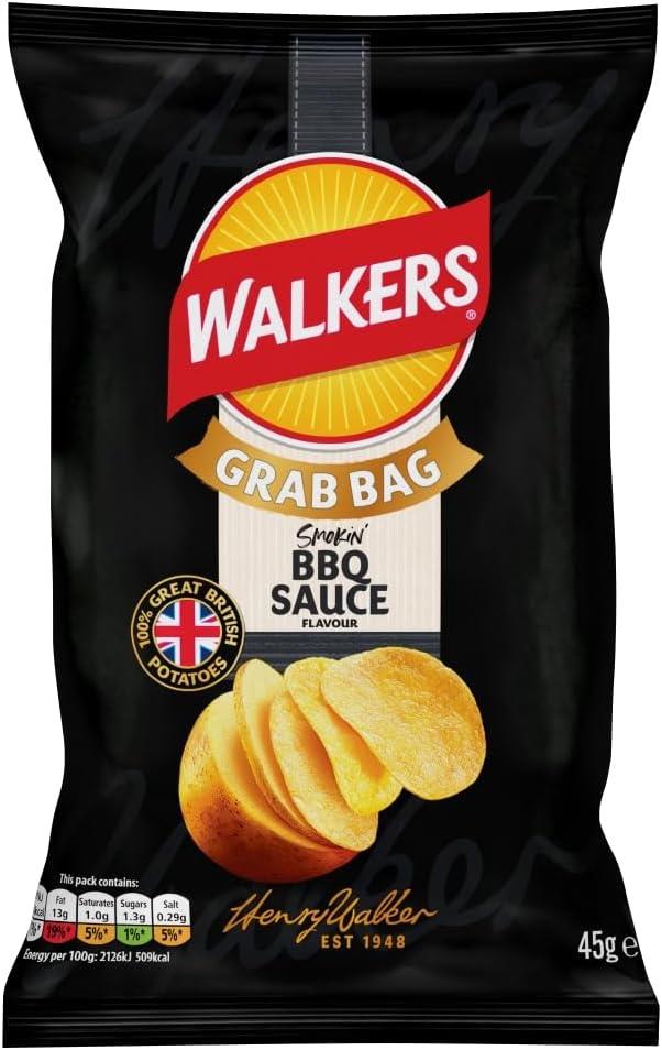 Walkers BBQ Sauce Crisps Snacks 45g Grab Bag