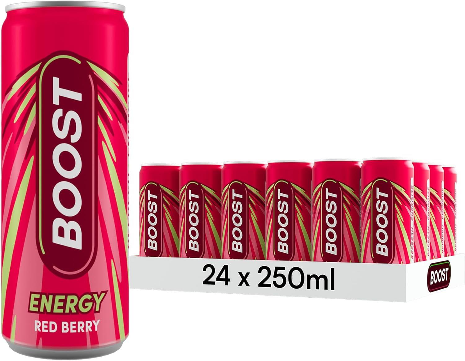 Boost Energy Red Berry Cans 24 x 250ml PMP – Sparkling Energy Drink - Caffeine & B-Vitamin