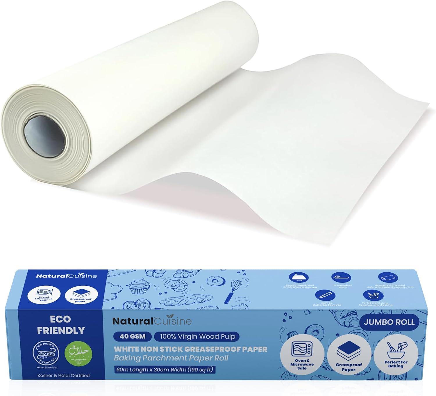 Natural Cuisine Baking Parchment Paper on Roll, White, 40 gsm, non Stick, 60m x 30cm