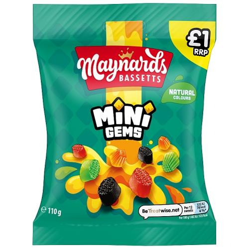 Maynards MINI Gems Bag 110g (Pack of 10) &ndash; Chewy Fruit Sweets with Natural Colours