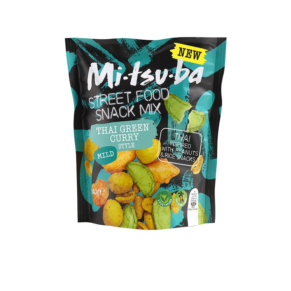 Mitsuba Streetfood Thai Green Curry 6 x 140g Packs Crunchy Peanuts And Rice Snacks