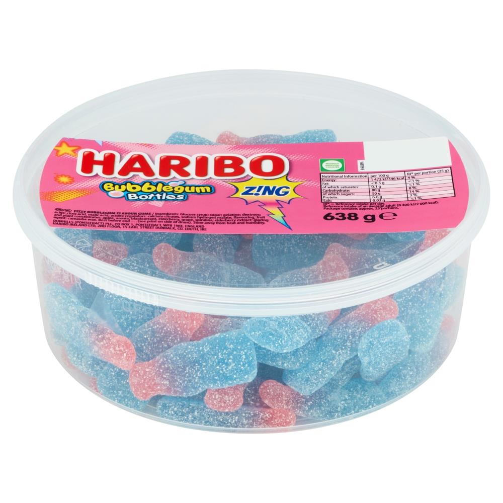 Haribo Bubblegum Bottles Zing Tub 6 x 638g Sweet And Tangy Gummy Candy