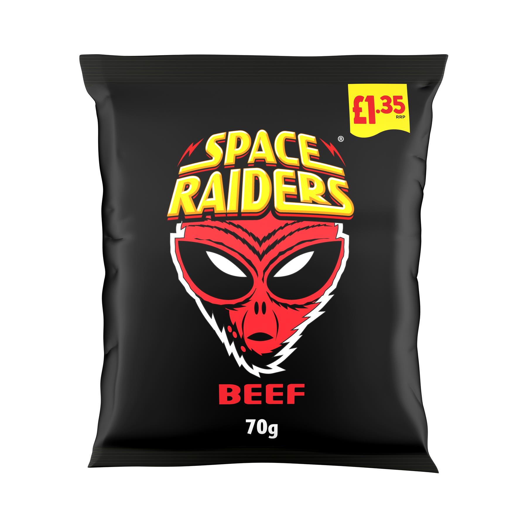 Space Raiders Beef Crisps 20 x 70g PMP Bold Baked Snack With No MSG Suitable For Vegetarians