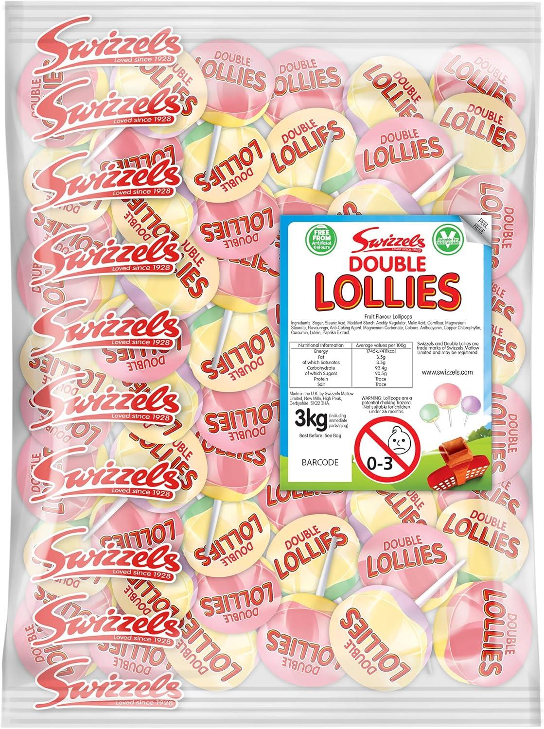Swizzels Double Lollies Pops 1 x 3Kg Lollies Bags - Individually Wrapped Sweet Candy