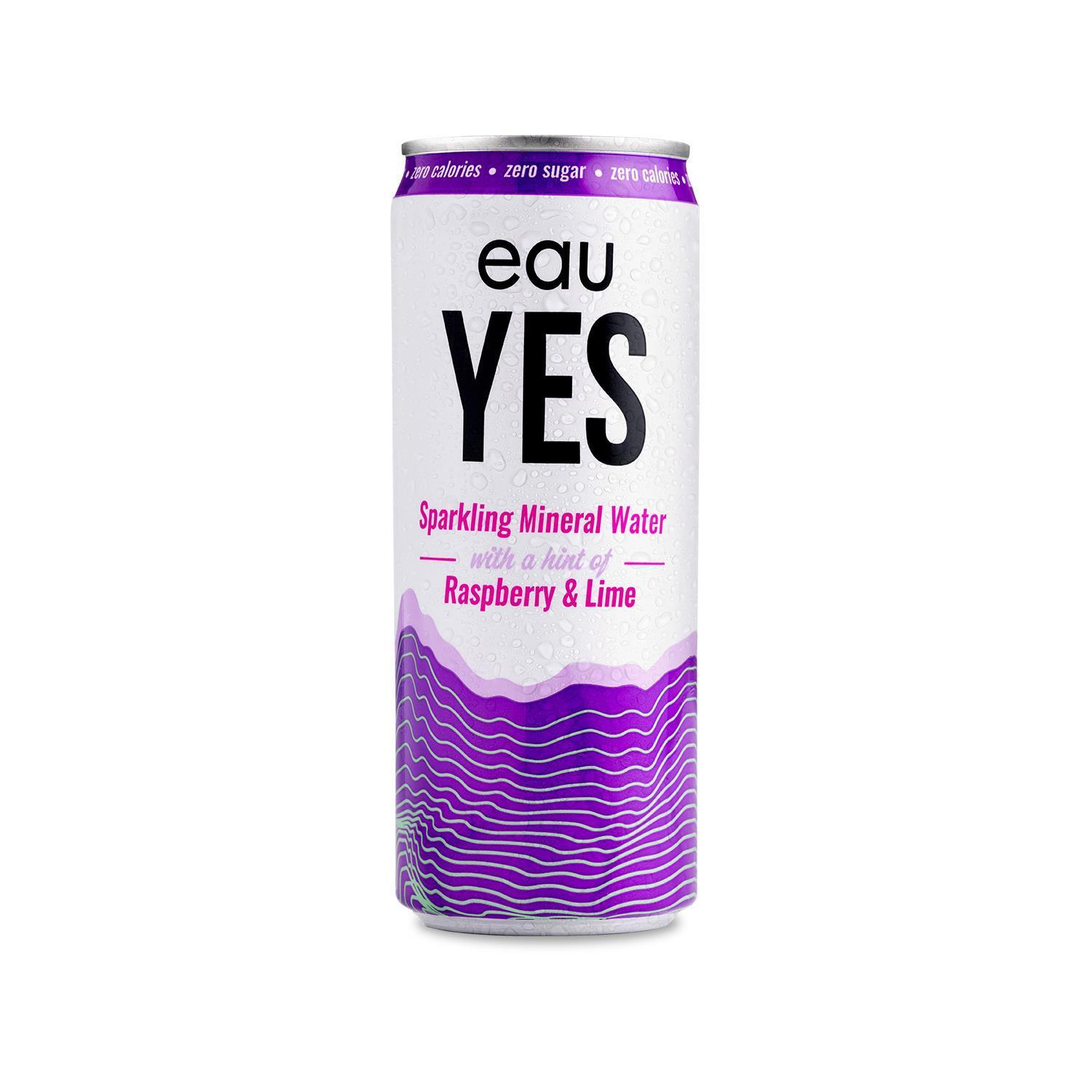 EauYes RASPBERRY & LIME Sparkling Mineral Water 330ml Can | Zero Sugar, Calories & Sweetners