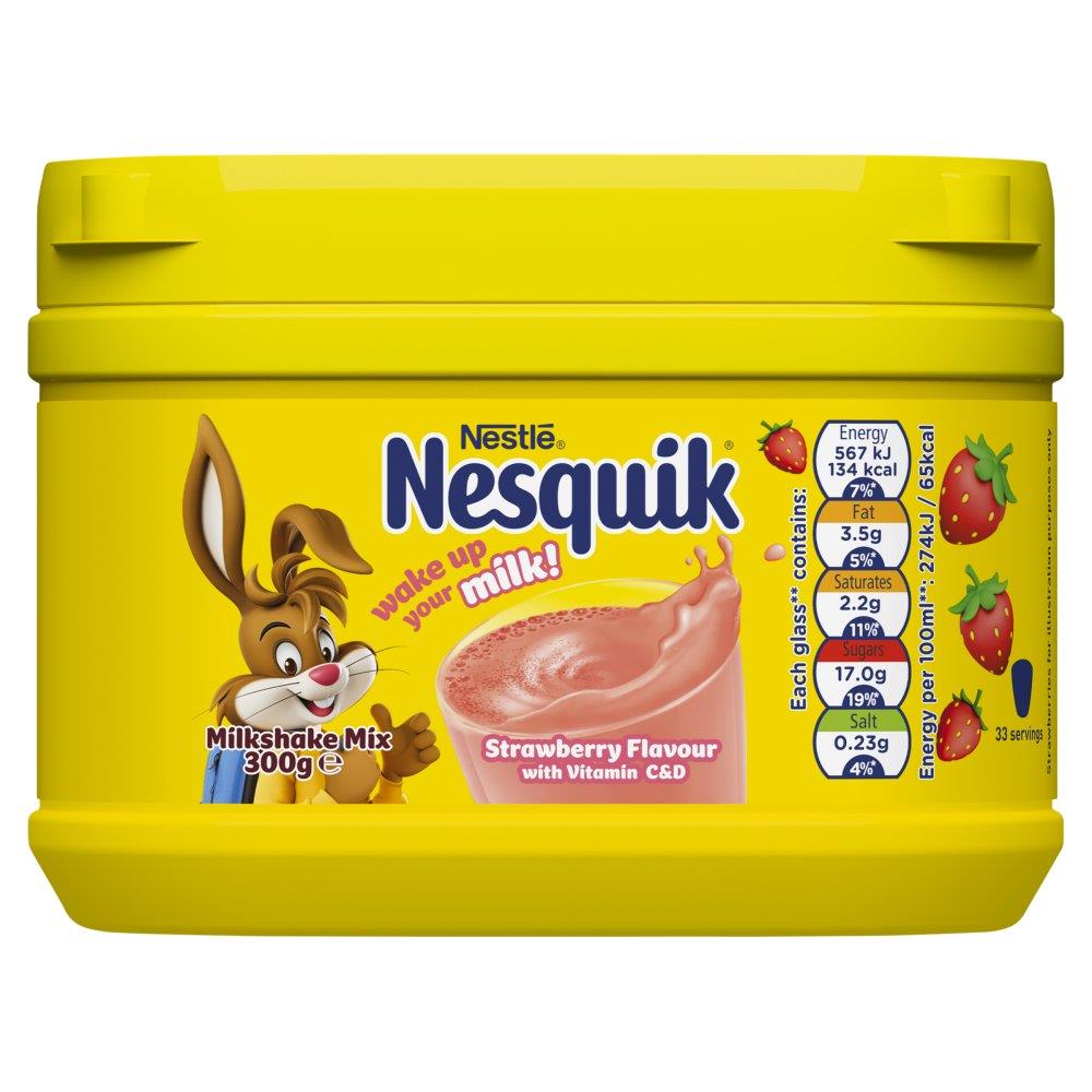 Nesquik Strawberry Milkshake Powder 10 x 300g Tubs Gluten Free Vitamin C And D