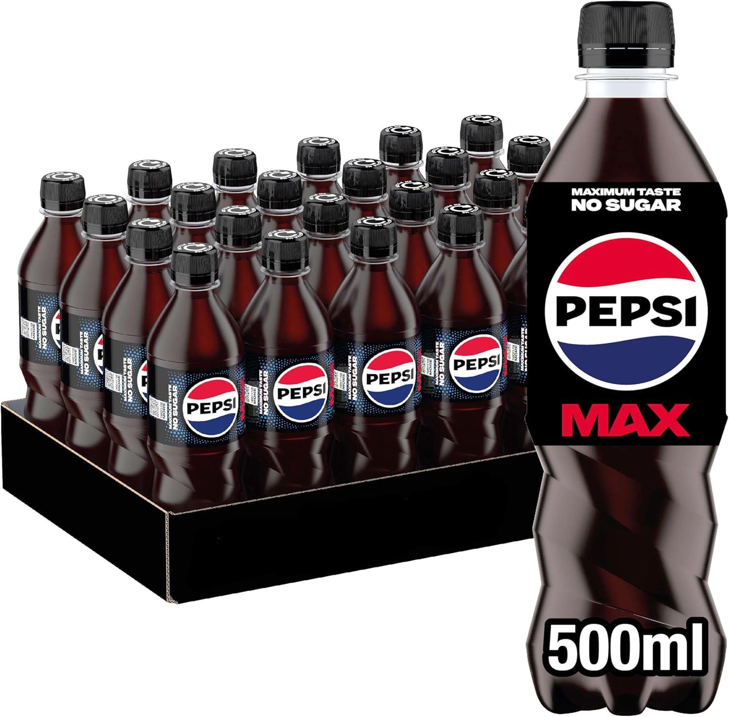 Pepsi Max Bottles 12 x 500ml Cola Flavour Sugar Free Soft Drink Pack Of 12 PET Bottles
