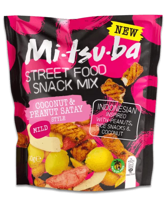 Mitsuba Streetfood Coconut Satay 6 x 140g Packs Crunchy Rice Snacks With Peanuts